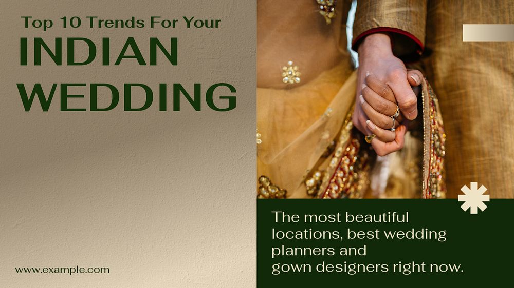 Indian wedding  blog banner template, editable text