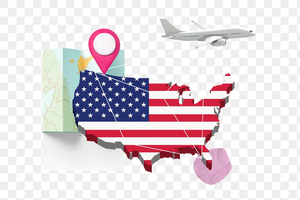 PNG element USA travel, plane tourism collage illustration, editable design