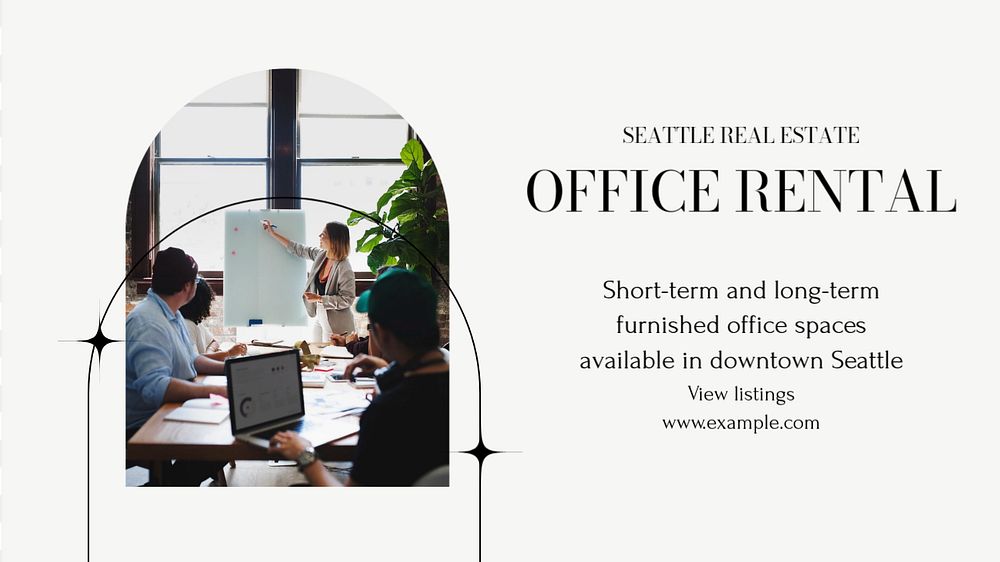 Office rental blog banner template, editable text