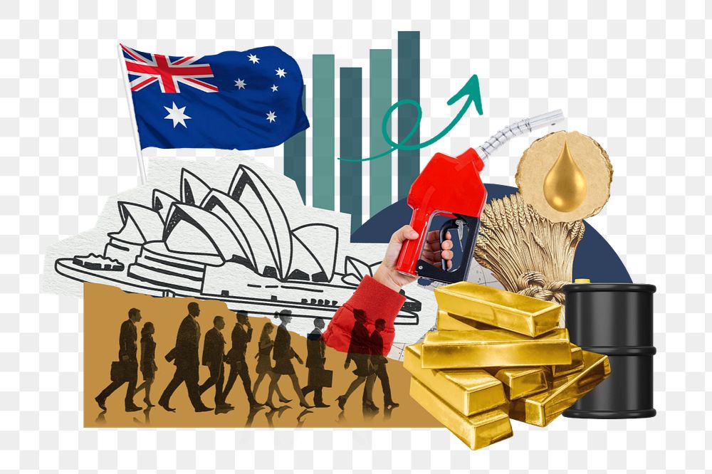 PNG element Australian economy, money finance collage, editable design