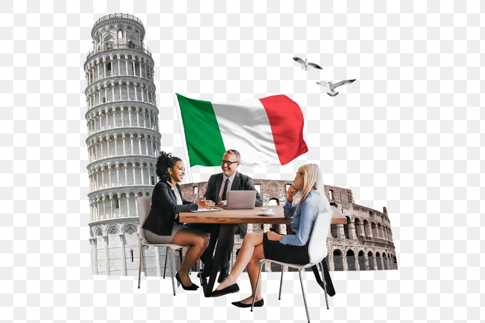 PNG element Italian partnership, business photo collage, editable design