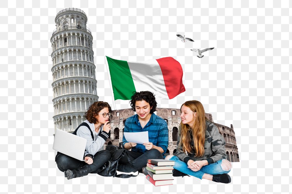 PNG element study in Italy, education photo collage, editable design