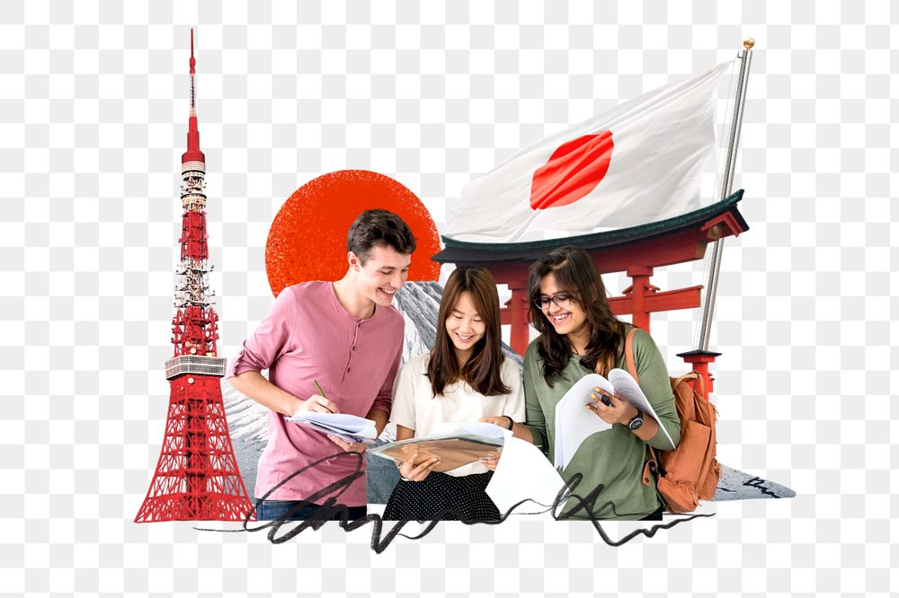 PNG element study in Japan, education photo collage, editable design