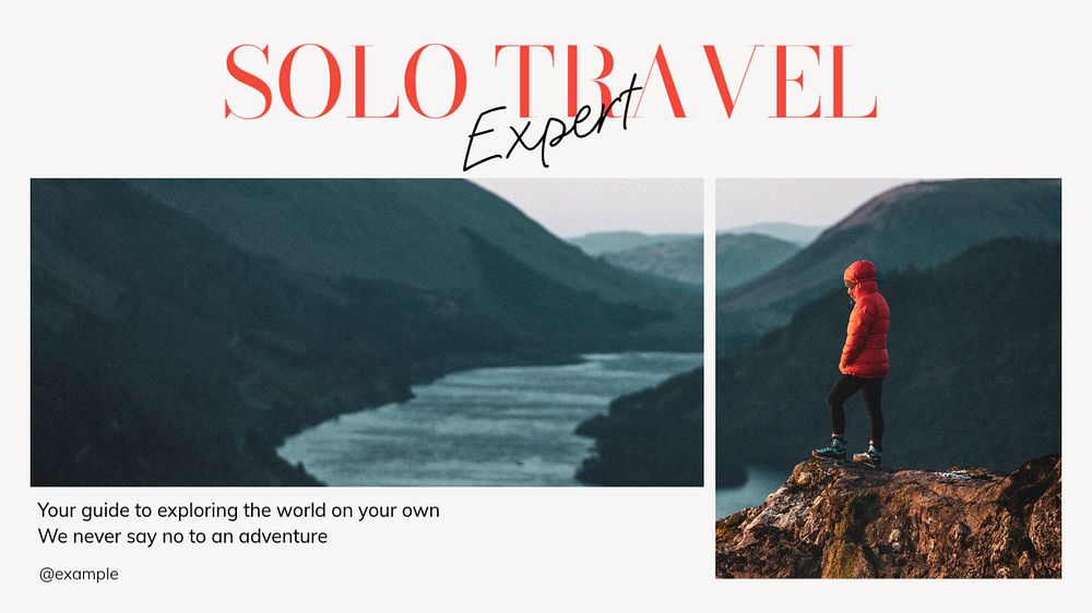 Solo travel  blog banner template, editable text