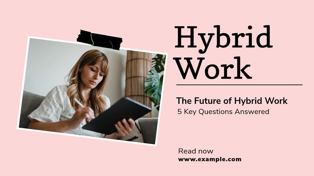 Hybrid work blog banner template, editable text