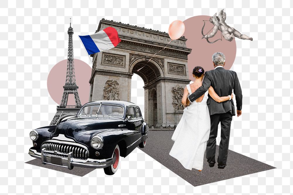 PNG element honeymoon in France, travel photo collage, editable design