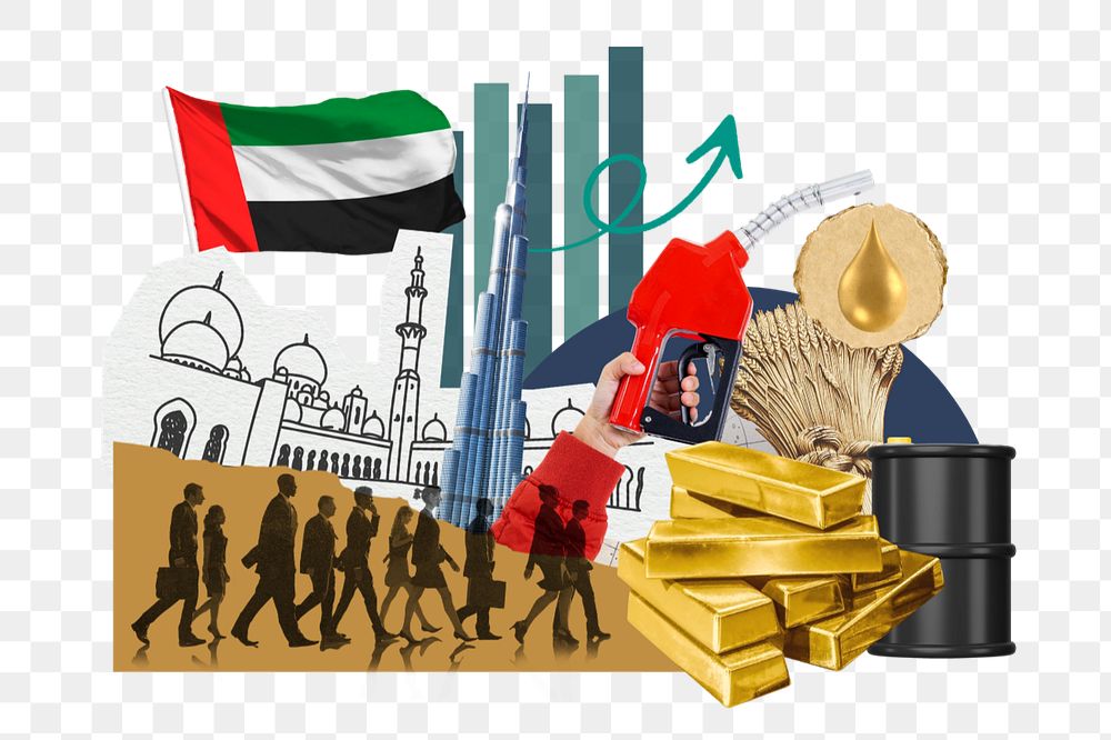 PNG element UAE economy, money finance collage, editable design