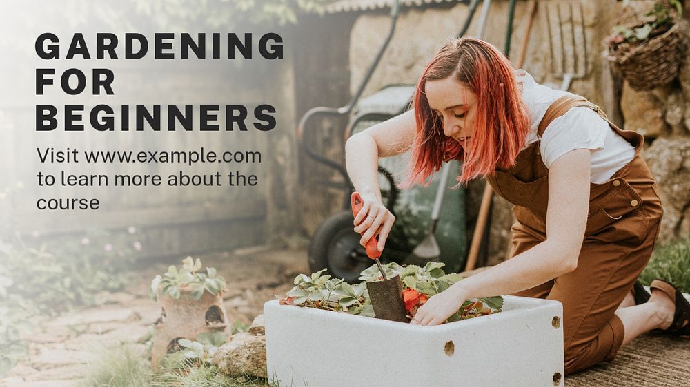 Gardening for beginners blog banner template, editable text