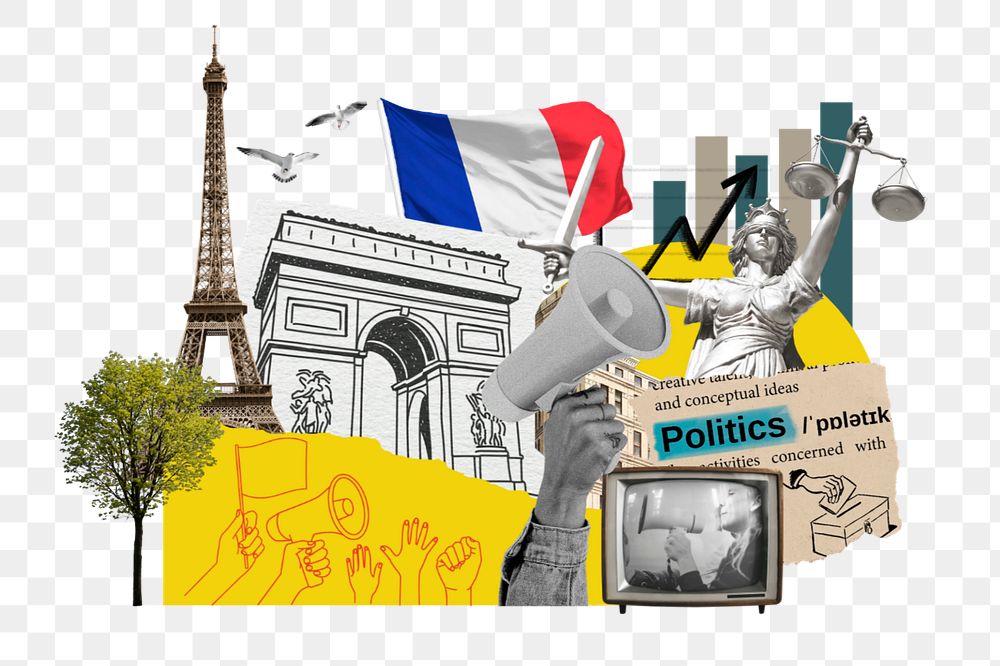 PNG element French politics, social issues paper collage, editable design