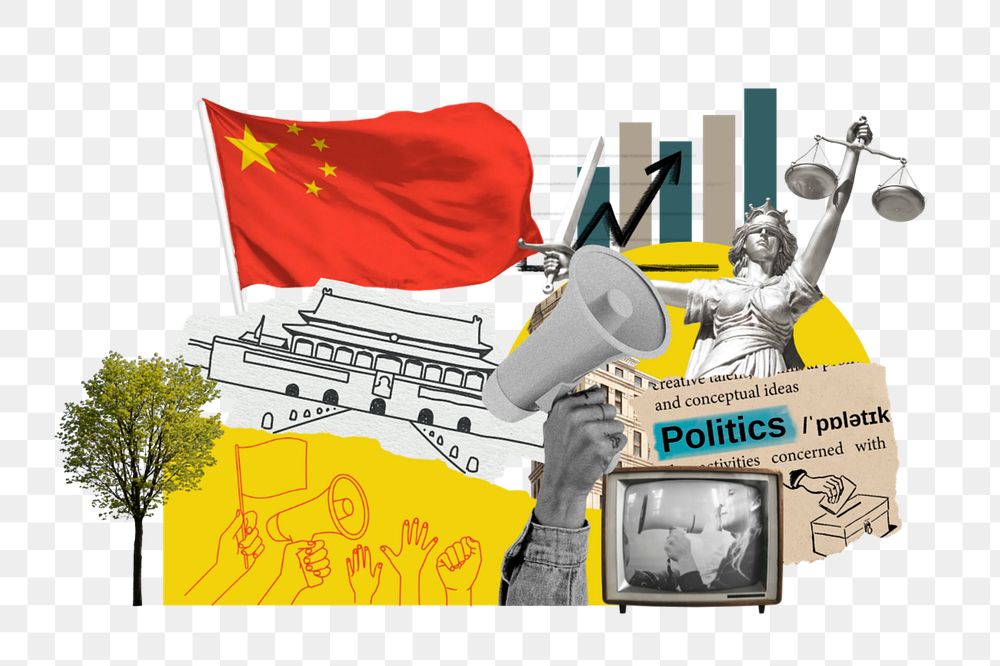 PNG element Chinese politics, social issues paper collage, editable design