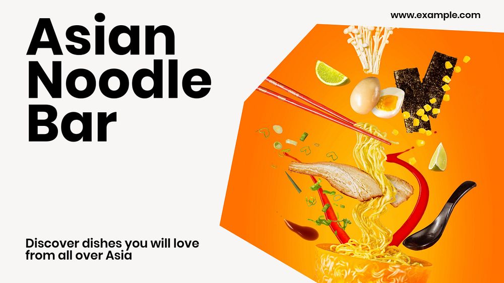 Asian noodle bar  blog banner template, editable text