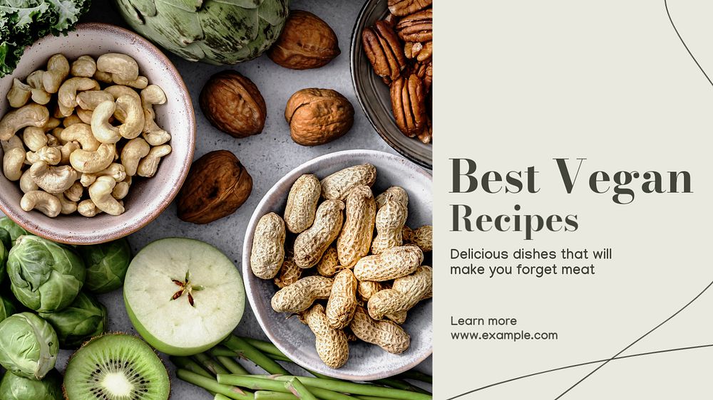  Best vegan recipes  blog banner template, editable text