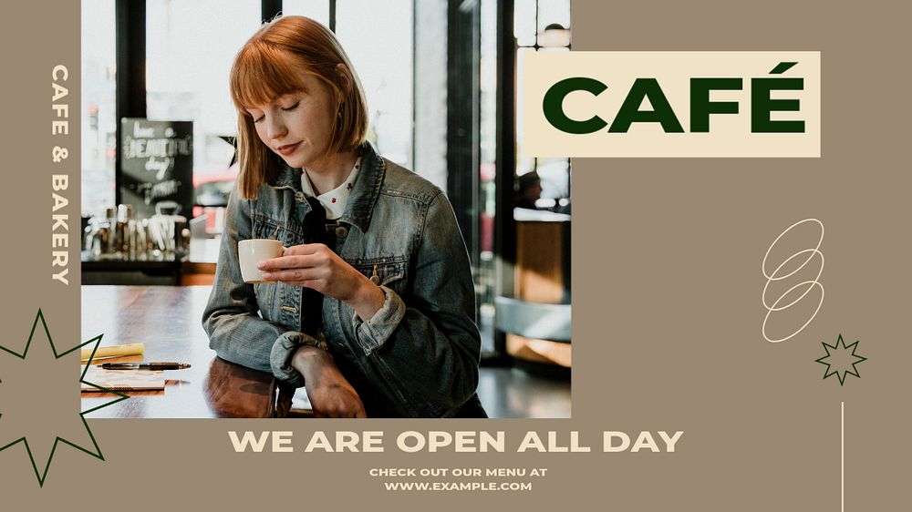 Cafe open  blog banner template, editable text