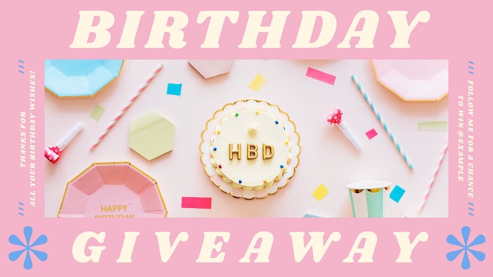 Birthday giveaway  blog banner template, editable text