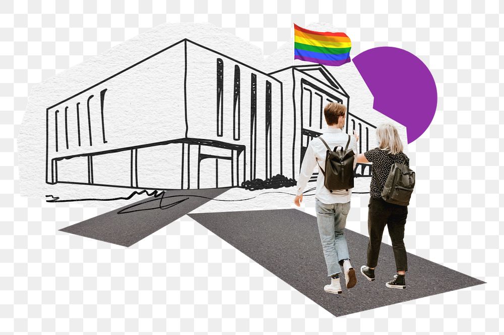 PNG element LGBTQ friendly school, education line art collage, editable design