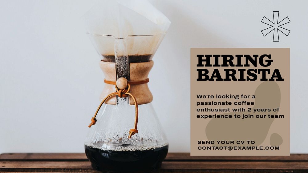 Hiring barista  blog banner template, editable text