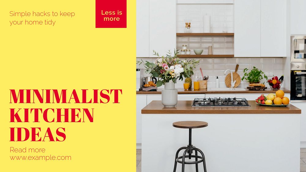 Kitchen interior  blog banner template, editable text