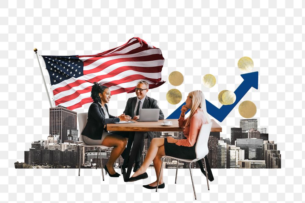 PNG element American business agreement, economy money collage, editable design