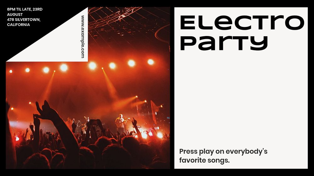 Electro party blog banner template, editable text