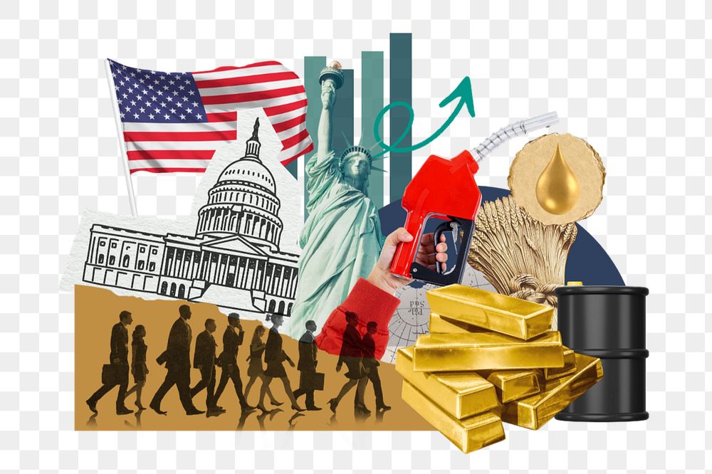 PNG element American economy, money finance collage, editable design