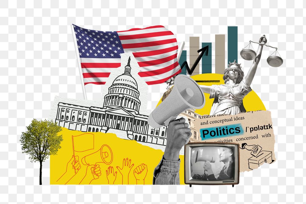 PNG element American politics, social issues paper collage, editable design