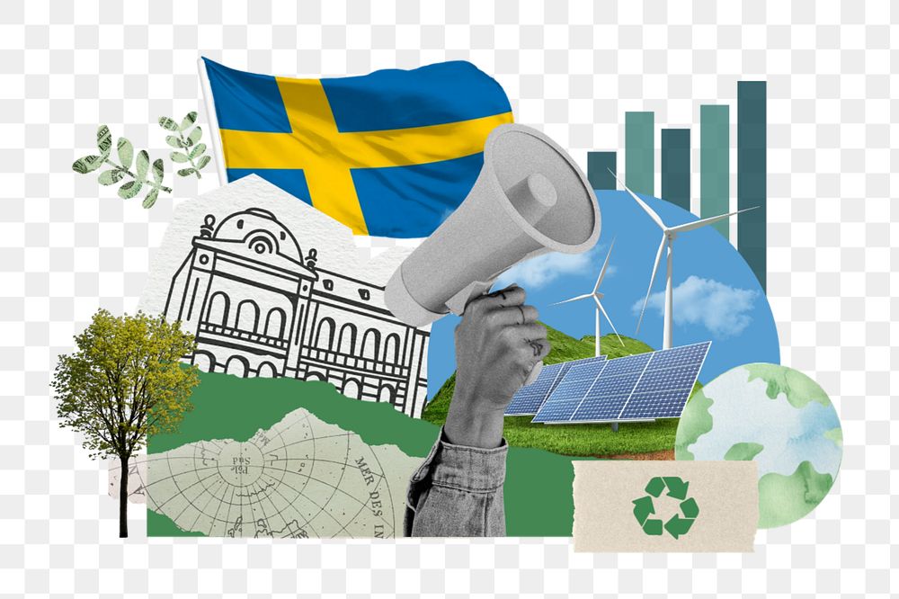 PNG element Swedish climate protest, environment collage, editable design