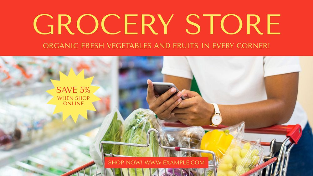 Grocery store  blog banner template, editable text