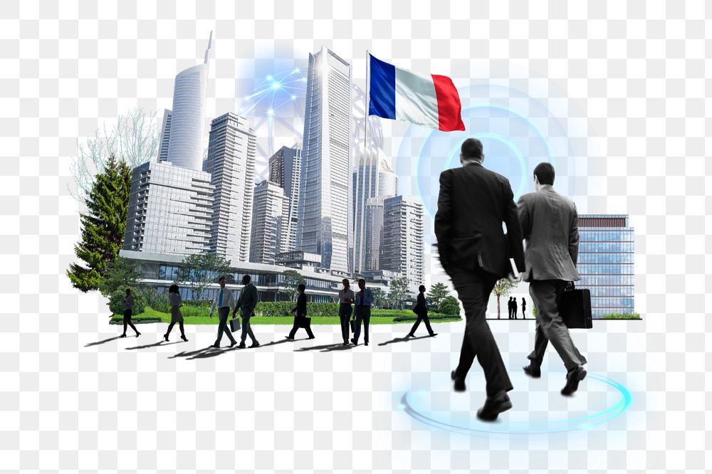 PNG element French corporate, business photo collage, editable design