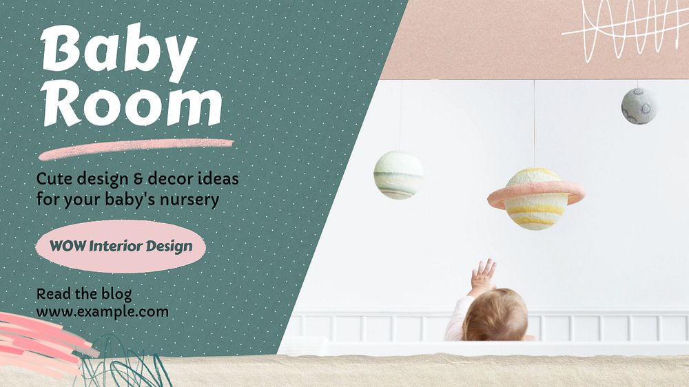 Baby room  blog banner template, editable text