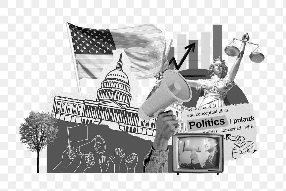 PNG element American politics, social issues paper collage, editable design