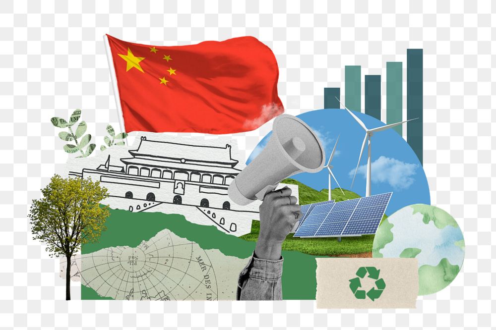 PNG element Chinese climate protest, environment collage, editable design