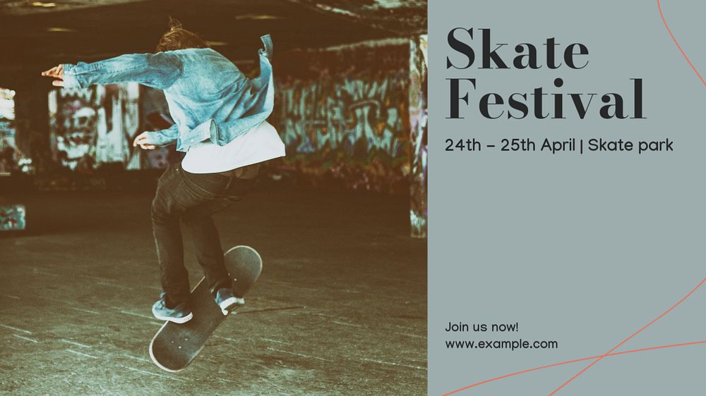 Skate festival  blog banner template, editable text