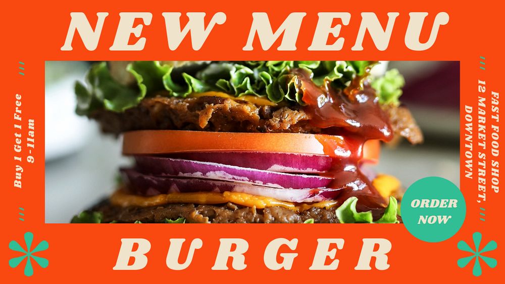 New menu, burger  blog banner template, editable text