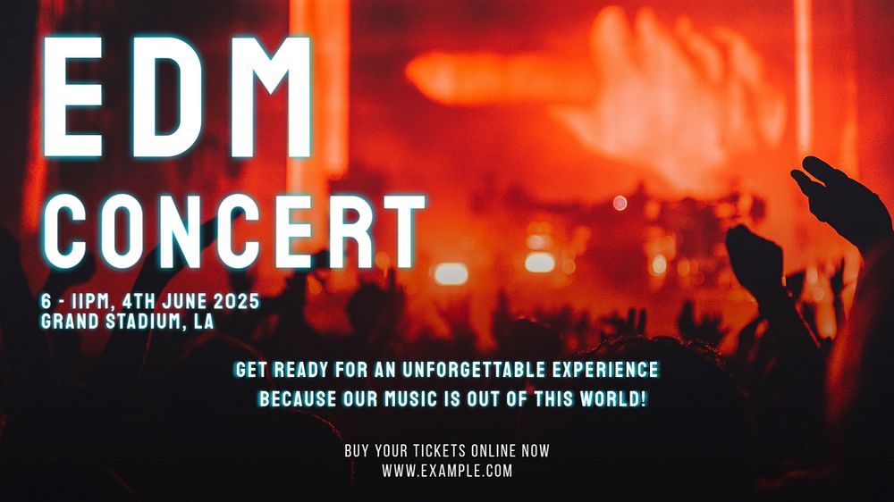 EDM concert blog banner template, editable text