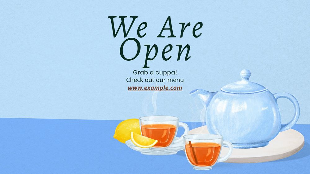 We are open blog banner template, editable text