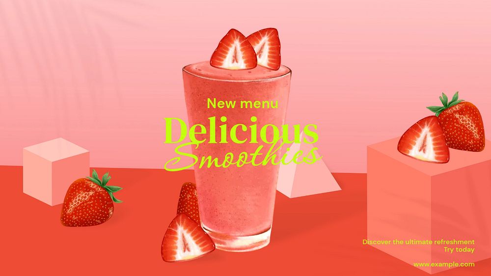 Delicious smoothies blog banner template, editable text