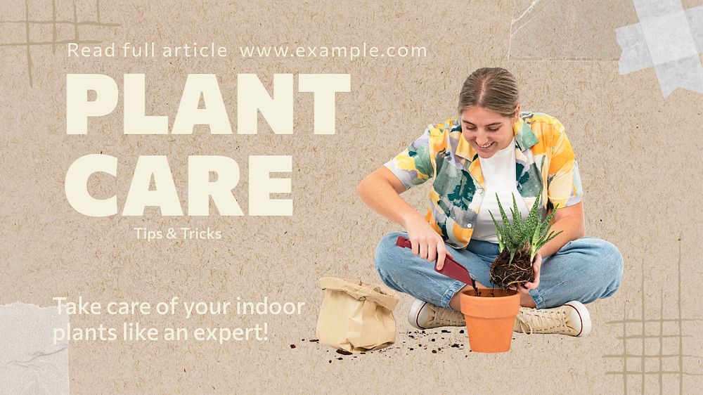 Plant care blog banner template, editable text