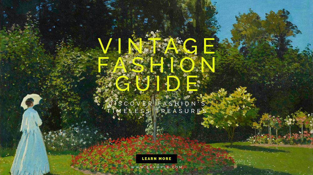 Vintage fashion guide blog banner template, editable text