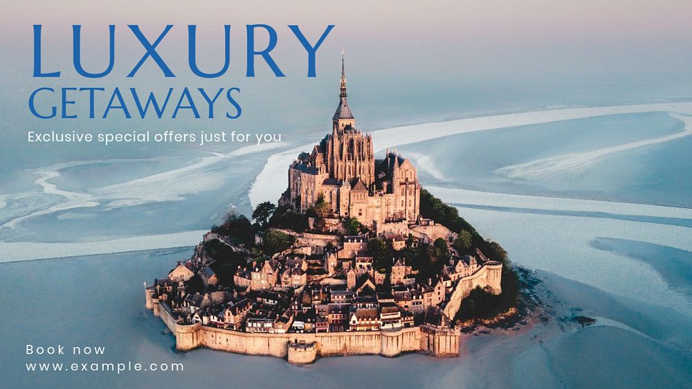 Luxury getaway blog banner template, editable text