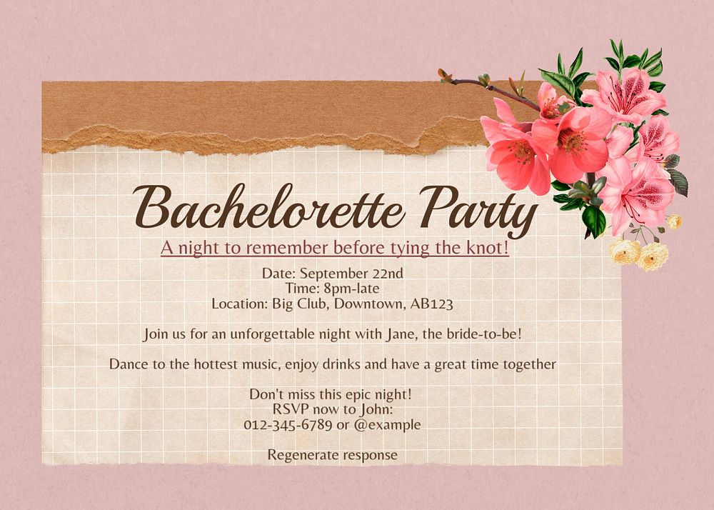 Bachelorette party template, editable text