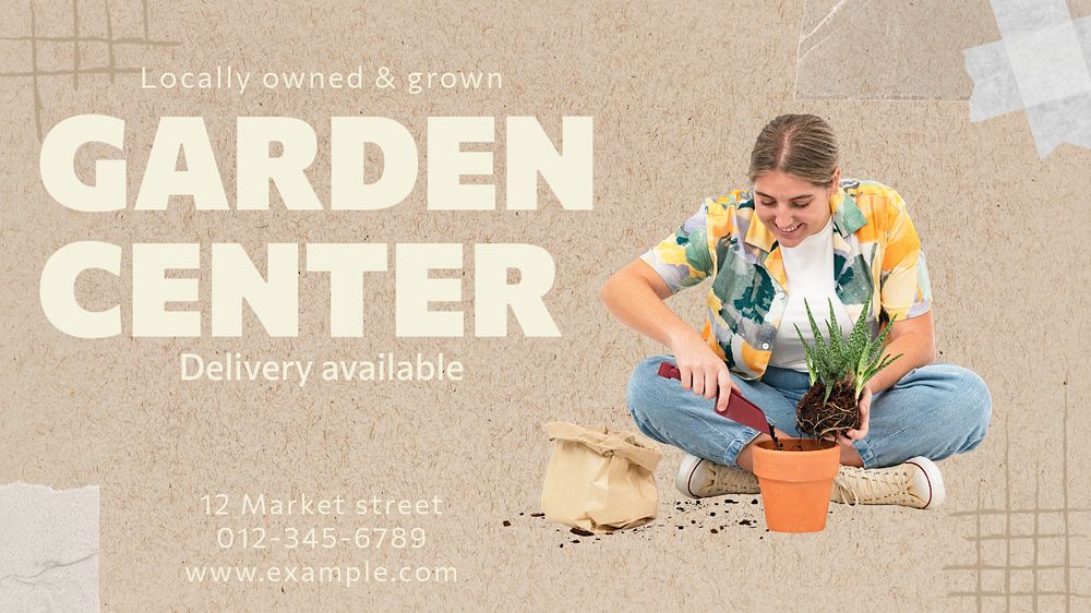 Garden center blog banner template, editable text