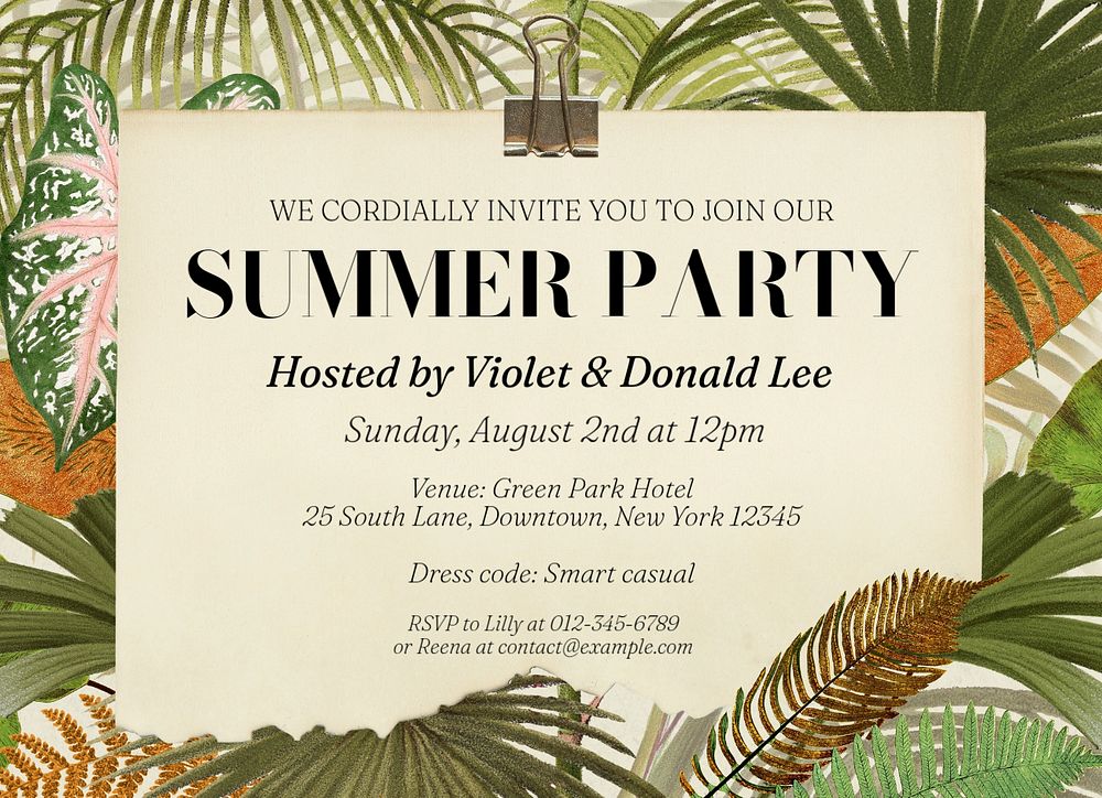 Summer party invitation template, editable text