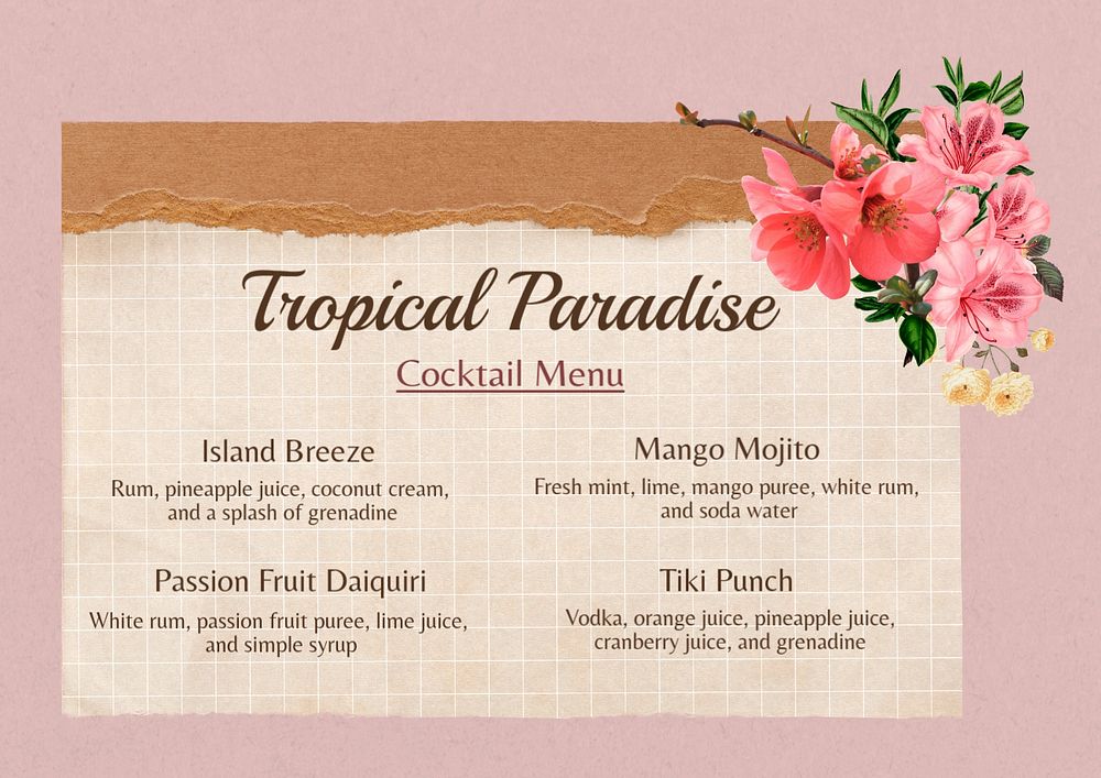 Cocktail menu template, editable text