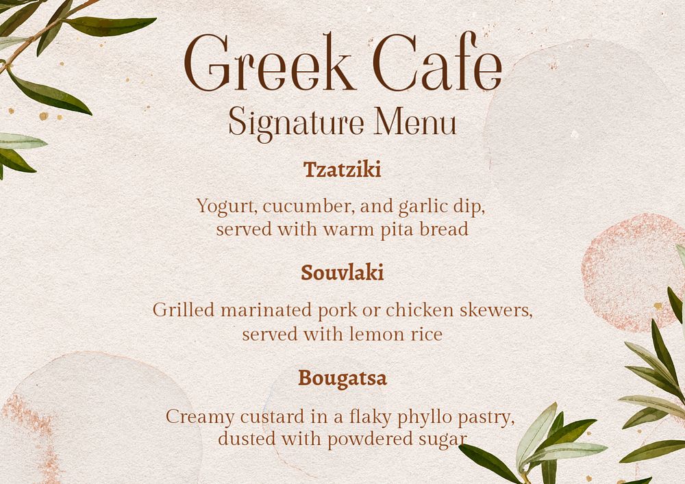 Signature menu poster template, editable text and design