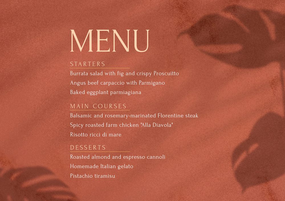 Menu template, editable design