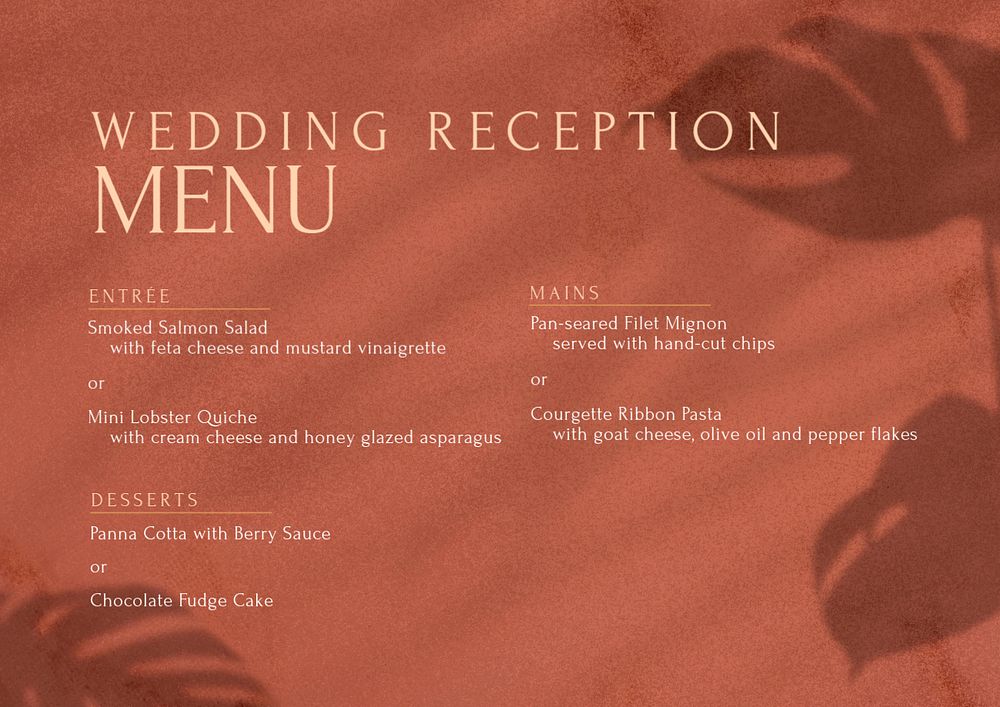 Wedding reception menu template, editable design