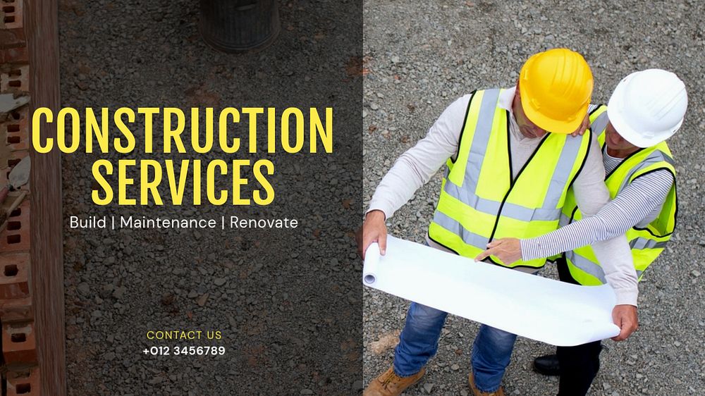 Construction service  blog banner template, editable text