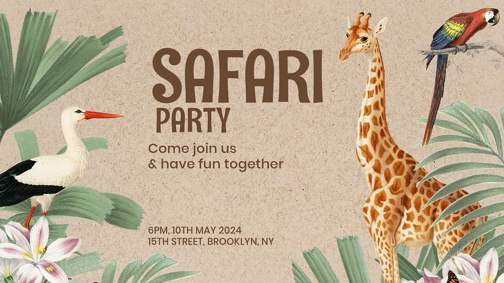 Safari party blog banner template, editable text