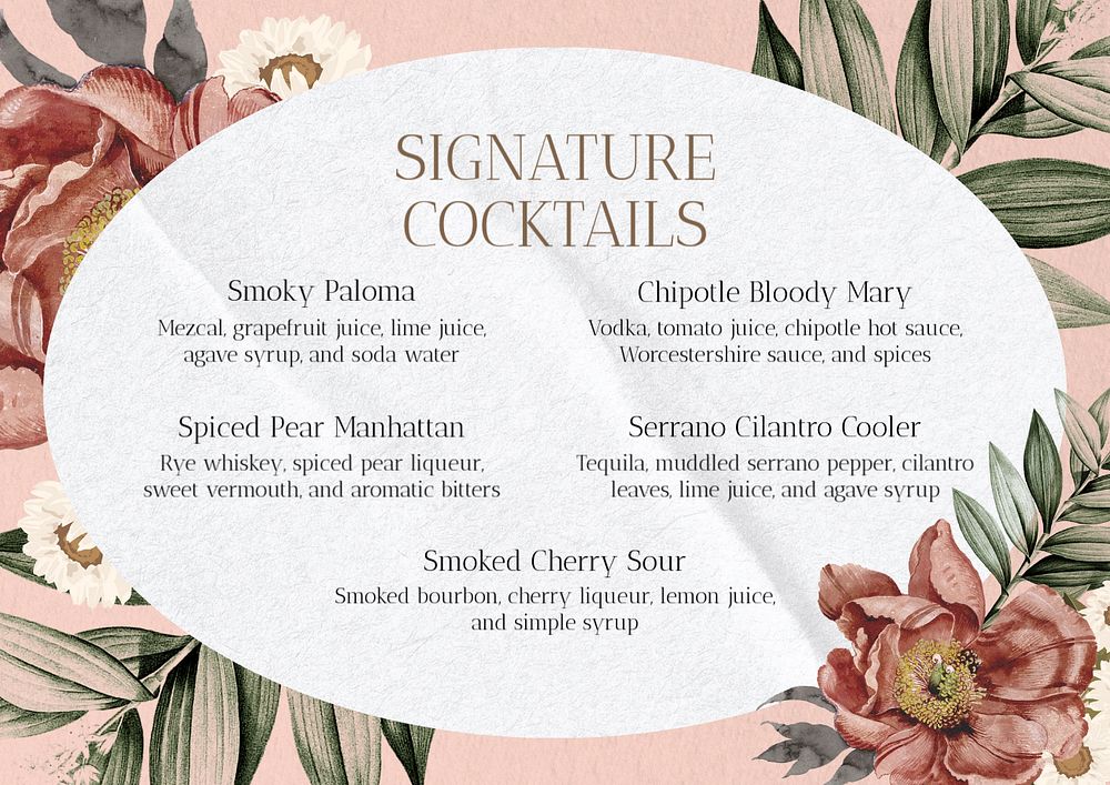 Cocktail menu template, editable design