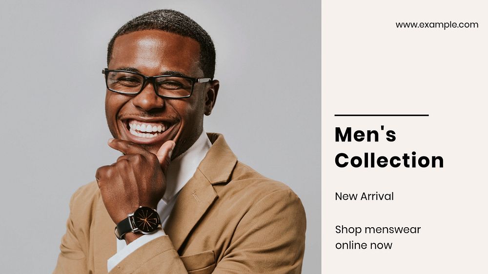 Men's collection blog banner template, editable text